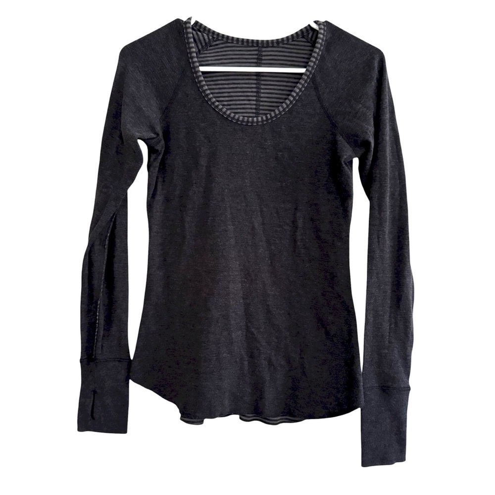 Lululemon Open Your Heart Reversible Striped Gray Long Sleeve Top Thumb hole XS - Picture 5 of 9